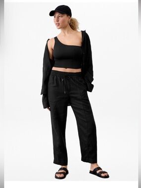 Athleta Retreat Linen Ankle Pant // Black Large Tall